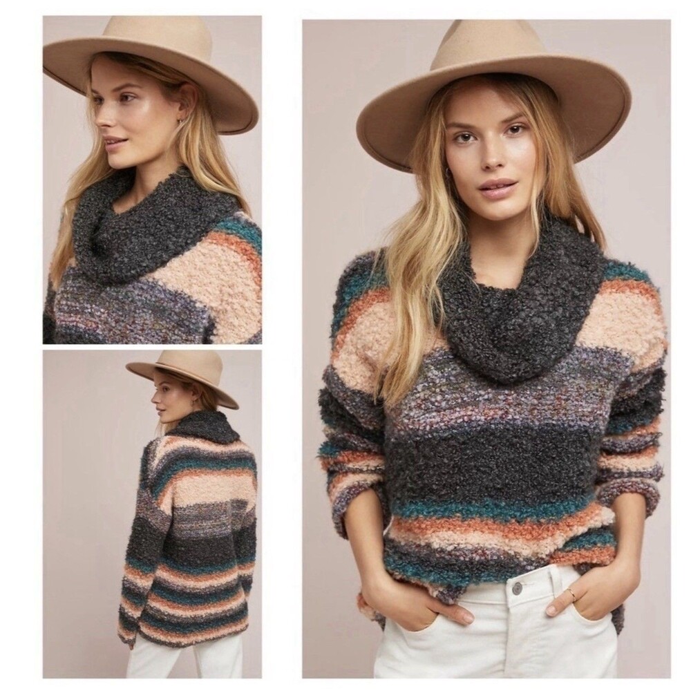 Anthropologie & Moth Wool Mohair Chunky Sweater Murray Stripe Italy Size XS Top